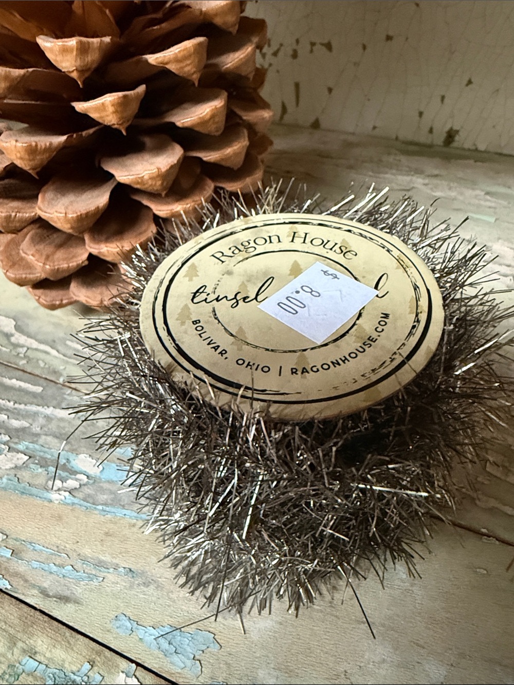 Silver Tinsel Pom-Pom Home Accent